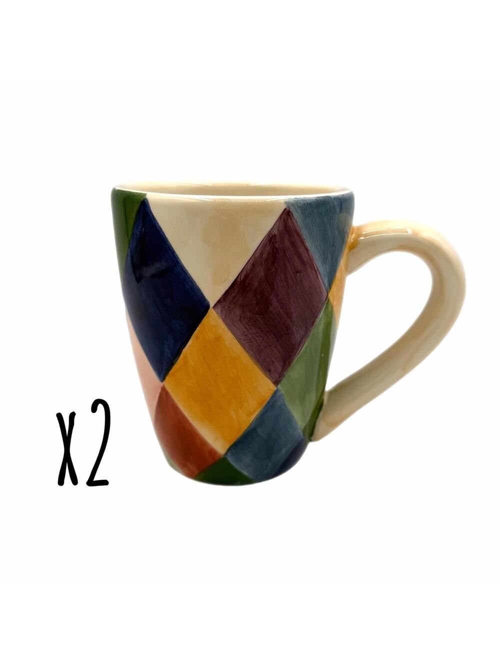 Set of 2 2002 Tabletops Unlimited Carnival Coffee Mugs – Colorful Diamonds
